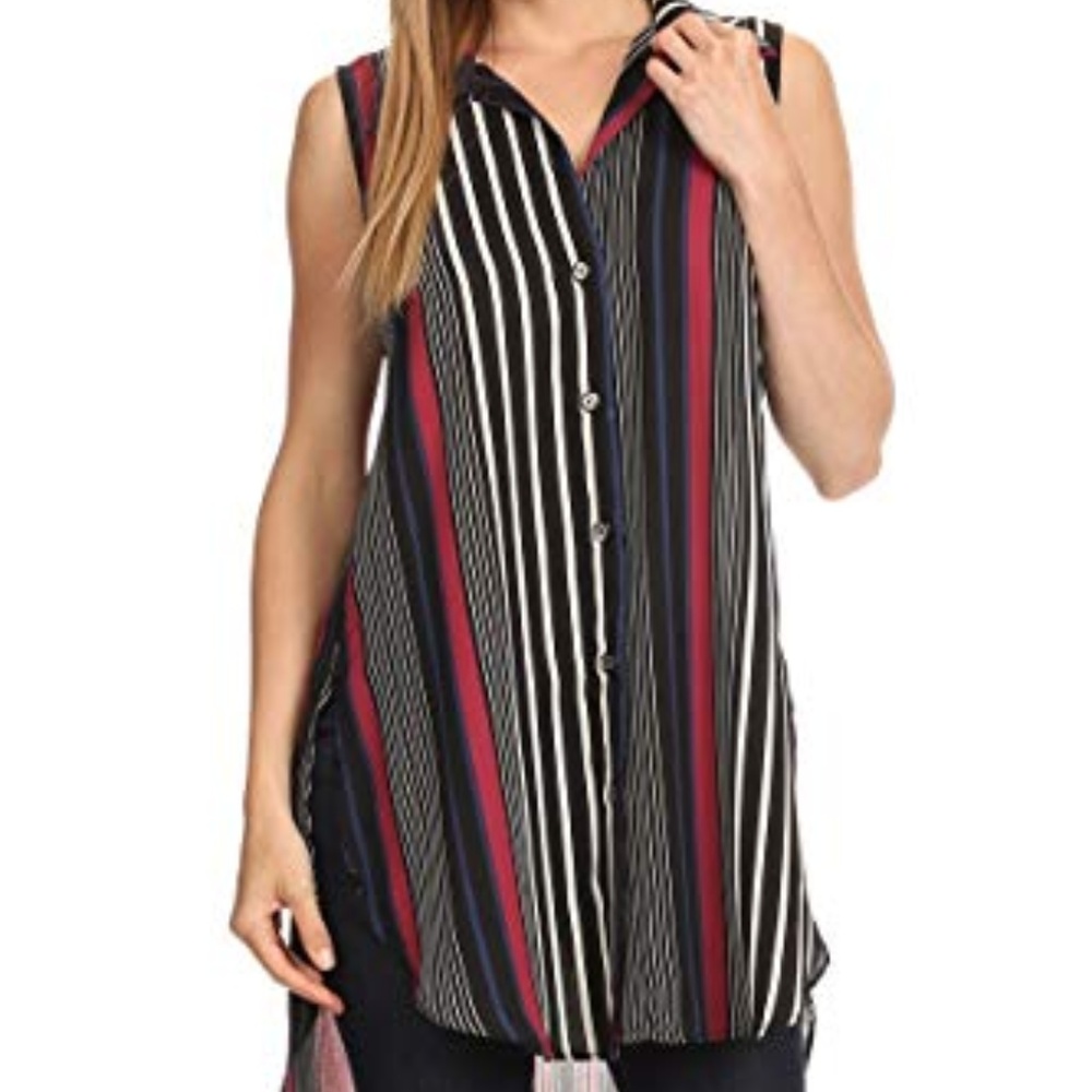 Lightweight Sleeveless Tunic Button Down Vest